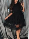A-line Scoop Neck Lace Tulle Knee-length Short Prom Dresses #Favs020020110533