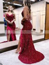 Sheath/Column V-neck Sequined Sweep Train Prom Dresses With Feathers / Fur #Favs020115651