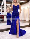 Sheath/Column V-neck Sequined Sweep Train Prom Dresses With Feathers / Fur #Favs020115651