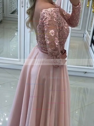 A-line Off-the-shoulder Chiffon Floor-length Appliques Lace Prom Dresses #Favs020105588