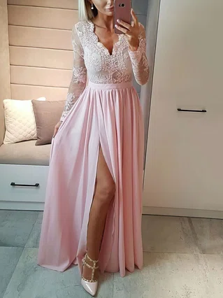 A-line V-neck Chiffon Floor-length Appliques Lace Prom Dresses #Favs020105623 A-line V-neck Chiffon Floor-length Appliques Lace Prom Dresses #Favs020105623