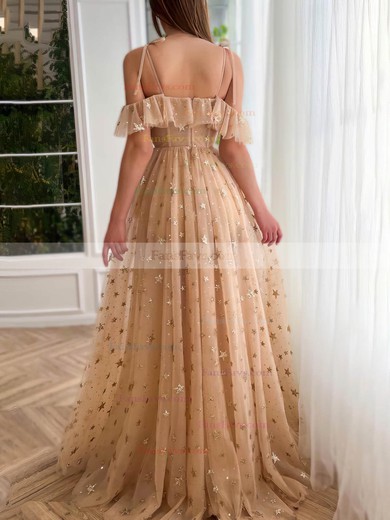 A-line Off-the-shoulder Tulle Floor-length Prom Dresses With Cascading Ruffles #Favs020115692