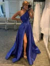 A-line One Shoulder Satin Floor-length Prom Dresses With Beading #Favs020115695