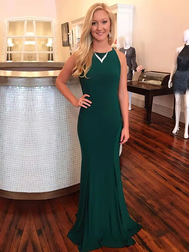 Sheath/Column Scoop Neck Jersey Sweep Train Prom Dresses #Favs020104884