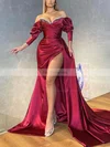 Sheath/Column Off-the-shoulder Satin Sweep Train Prom Dresses With Beading #Favs020115717