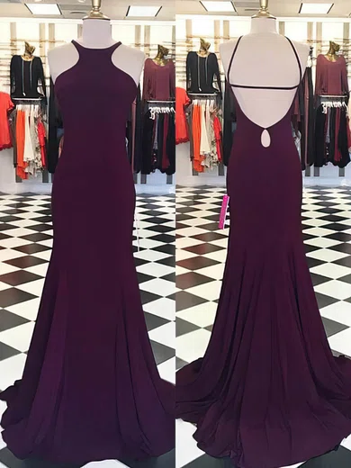 Trumpet/Mermaid Scoop Neck Jersey Sweep Train Prom Dresses #Favs020105544