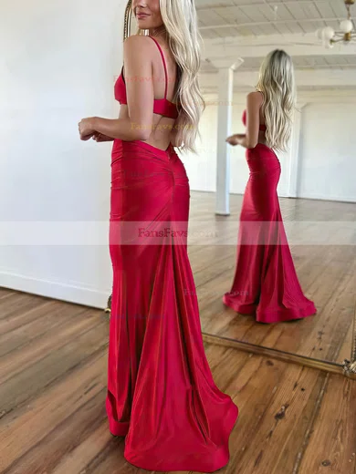 Trumpet/Mermaid V-neck Jersey Floor-length Prom Dresses With Ruffles #Favs020115758