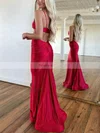 Trumpet/Mermaid V-neck Jersey Floor-length Prom Dresses With Ruffles #Favs020115758