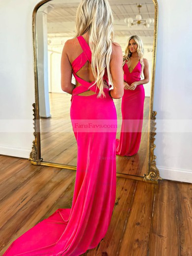 Sheath/Column V-neck Jersey Sweep Train Prom Dresses #Favs020115762