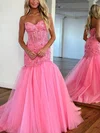 Trumpet/Mermaid Sweetheart Lace Tulle Sweep Train Prom Dresses With Beading #Favs020115763