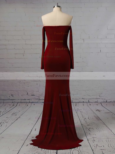 Sheath/Column Off-the-shoulder Jersey Sweep Train Prom Dresses #Favs020105596