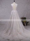 Princess V-neck Tulle Court Train Appliques Lace Prom Dresses #Favs020103499