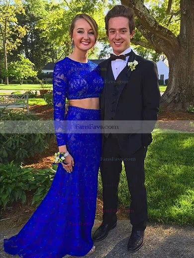 Sheath/Column Scoop Neck Lace Floor-length Beading Prom Dresses #Favs020103287