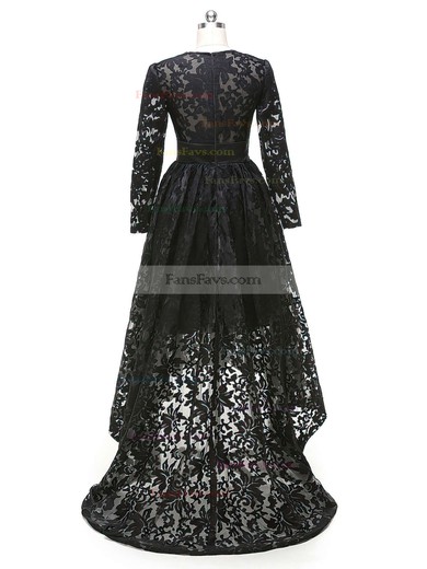 A-line Scoop Neck Lace Asymmetrical Sashes / Ribbons Prom Dresses #Favs020103691
