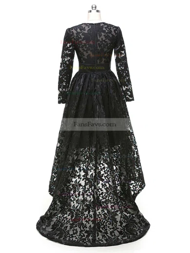 A-line Scoop Neck Lace Asymmetrical Sashes / Ribbons Prom Dresses #Favs020103691