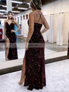 Sheath/Column V-neck Sequined Floor-length Prom Dresses With Split Front #Favs020115872