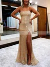 Sheath/Column Square Neckline Sequined Floor-length Prom Dresses With Split Front #Favs020115873