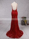 Trumpet/Mermaid V-neck Lace Sweep Train Lace Prom Dresses #Favs020104811