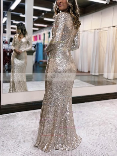 Sheath/Column V-neck Sequined Floor-length Prom Dresses #Favs020115884
