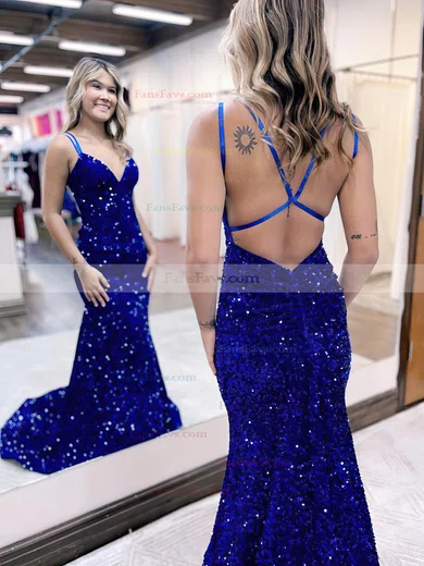 Trumpet/Mermaid V-neck Sequined Sweep Train Prom Dresses #Favs020115897