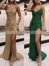 Sheath/Column V-neck Sequined Sweep Train Prom Dresses With Split Front #Favs020115900
