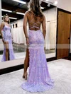 Sheath/Column V-neck Sequined Sweep Train Prom Dresses With Appliques Lace #Favs020115902