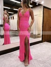 Sheath/Column V-neck Sequined Sweep Train Prom Dresses With Split Front #Favs020115905