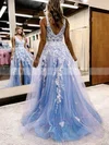 A-line V-neck Glitter Sweep Train Prom Dresses With Appliques Lace #Favs020115919