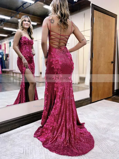 Sheath/Column Sweetheart Sequined Sweep Train Prom Dresses With Flower(s) #Favs020115920