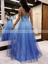 A-line V-neck Glitter Floor-length Prom Dresses With Appliques Lace #Favs020115921