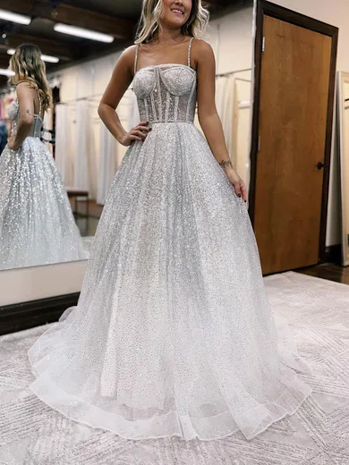 Ball Gown Square Neckline Glitter Sweep Train Prom Dresses #Favs020115927