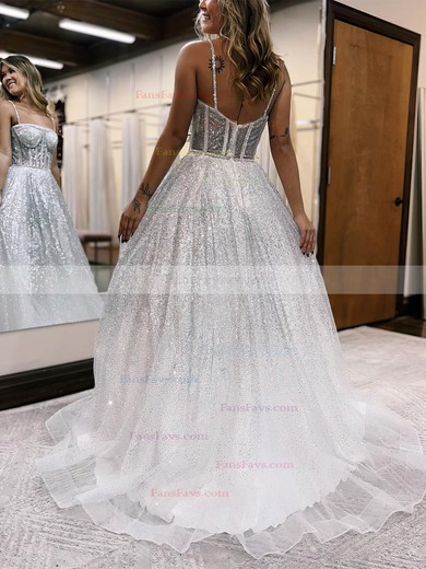 Ball Gown Square Neckline Glitter Sweep Train Prom Dresses #Favs020115927