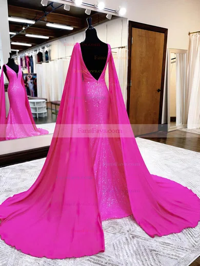 Trumpet/Mermaid V-neck Sequined Sweep Train Prom Dresses #Favs020115929