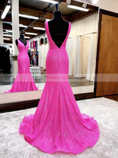 Trumpet/Mermaid V-neck Sequined Sweep Train Prom Dresses #Favs020115929
