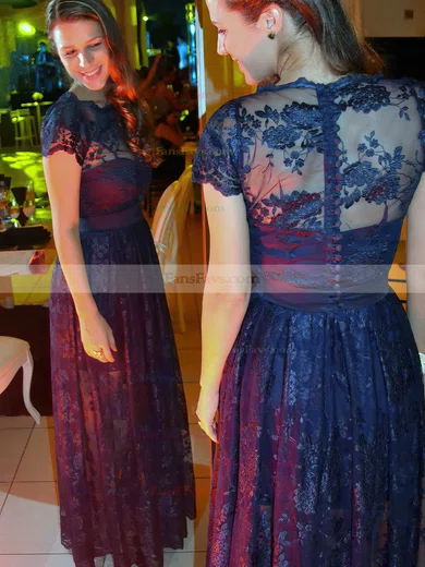 A-line Scoop Neck Lace Floor-length Sashes / Ribbons Prom Dresses #Favs020105639