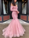 Trumpet/Mermaid Off-the-shoulder Tulle Glitter Sweep Train Prom Dresses With Appliques Lace #Favs020115939