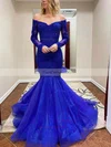 Trumpet/Mermaid Off-the-shoulder Tulle Glitter Sweep Train Prom Dresses With Appliques Lace #Favs020115939
