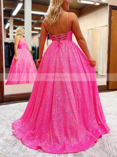 Ball Gown V-neck Sequined Sweep Train Prom Dresses With Pockets #Favs020115943