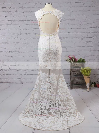 Trumpet/Mermaid Scoop Neck Lace Tulle Sweep Train Appliques Lace Prom Dresses #Favs020103500