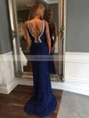 Sheath/Column Scoop Neck Lace Sweep Train Beading Prom Dresses #Favs020105784