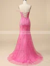 Sheath/Column Sweetheart Tulle Sweep Train Prom Dresses With Appliques Lace #Favs020115948