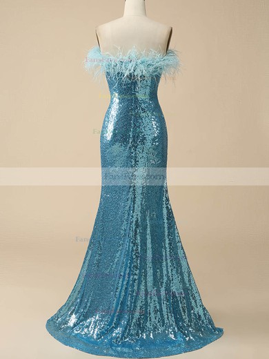 Sheath/Column Strapless Sequined Sweep Train Prom Dresses With Feathers / Fur #Favs020115950