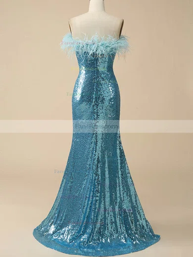 Sheath/Column Strapless Sequined Sweep Train Prom Dresses With Feathers / Fur #Favs020115950