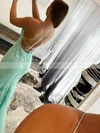 Trumpet/Mermaid Scoop Neck Tulle Sweep Train Prom Dresses With Appliques Lace #Favs020115952