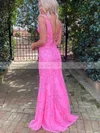 Trumpet/Mermaid V-neck Tulle Sweep Train Prom Dresses With Appliques Lace #Favs020115955