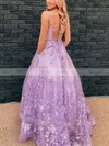 A-line Square Neckline Tulle Sweep Train Prom Dresses With Appliques Lace #Favs020115956