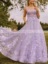 A-line Square Neckline Tulle Sweep Train Prom Dresses With Appliques Lace #Favs020115956