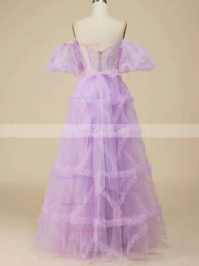 A-line Off-the-shoulder Tulle Floor-length Prom Dresses With Tiered #Favs020115957