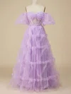 A-line Off-the-shoulder Tulle Floor-length Prom Dresses With Tiered #Favs020115957