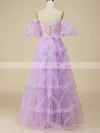 A-line Off-the-shoulder Tulle Floor-length Prom Dresses With Tiered #Favs020115957